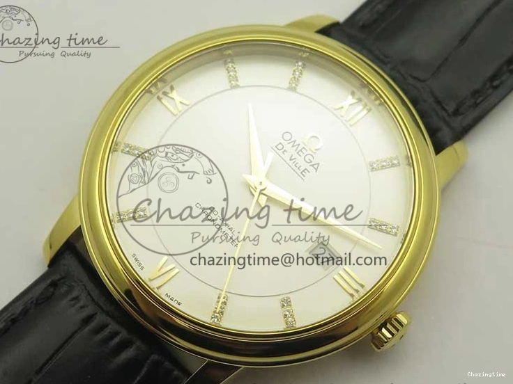 0419 De Ville YG MKF 1:1 Best Edition Silver Dial Diamonds Markers on Black Leather Strap MIYOTA 9015 V Flexible 8046